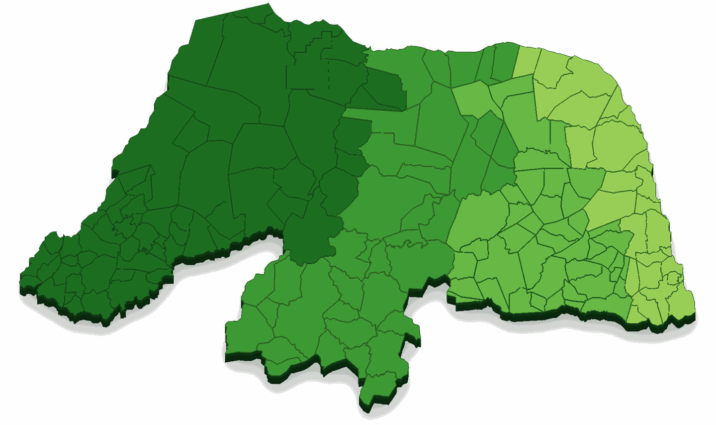 Mapa do Rio Grande do Norte com as cidades atendidas pela Assú Polpas